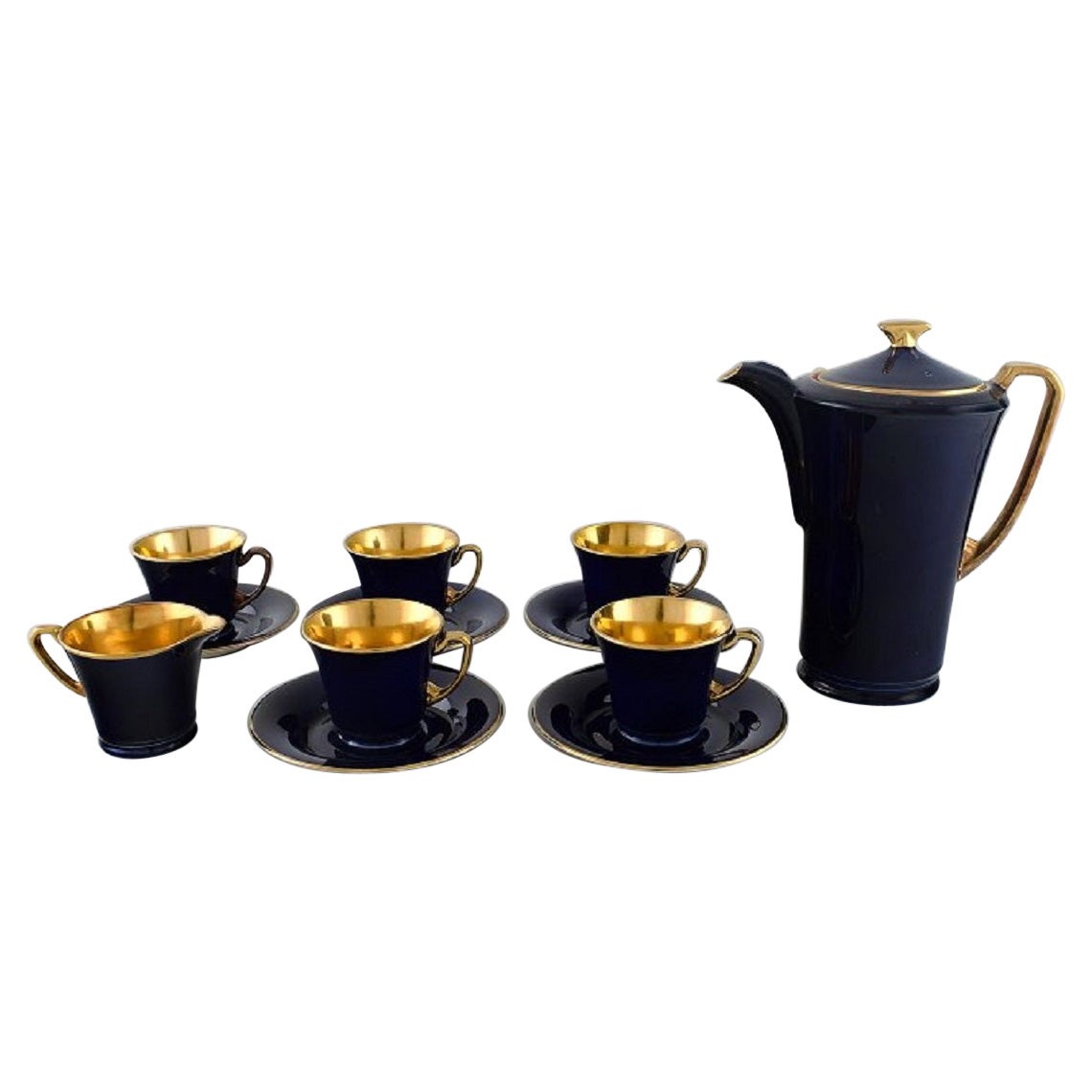 Crown Devon, England, Art Deco Coffee Service for Five People in Porcelain