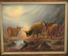 Crown Devon Fielding Porcelain Plaque, Highland Cattle