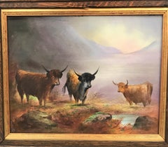 Crown Devon Fielding Porcelain Plaque, Highland Cattle