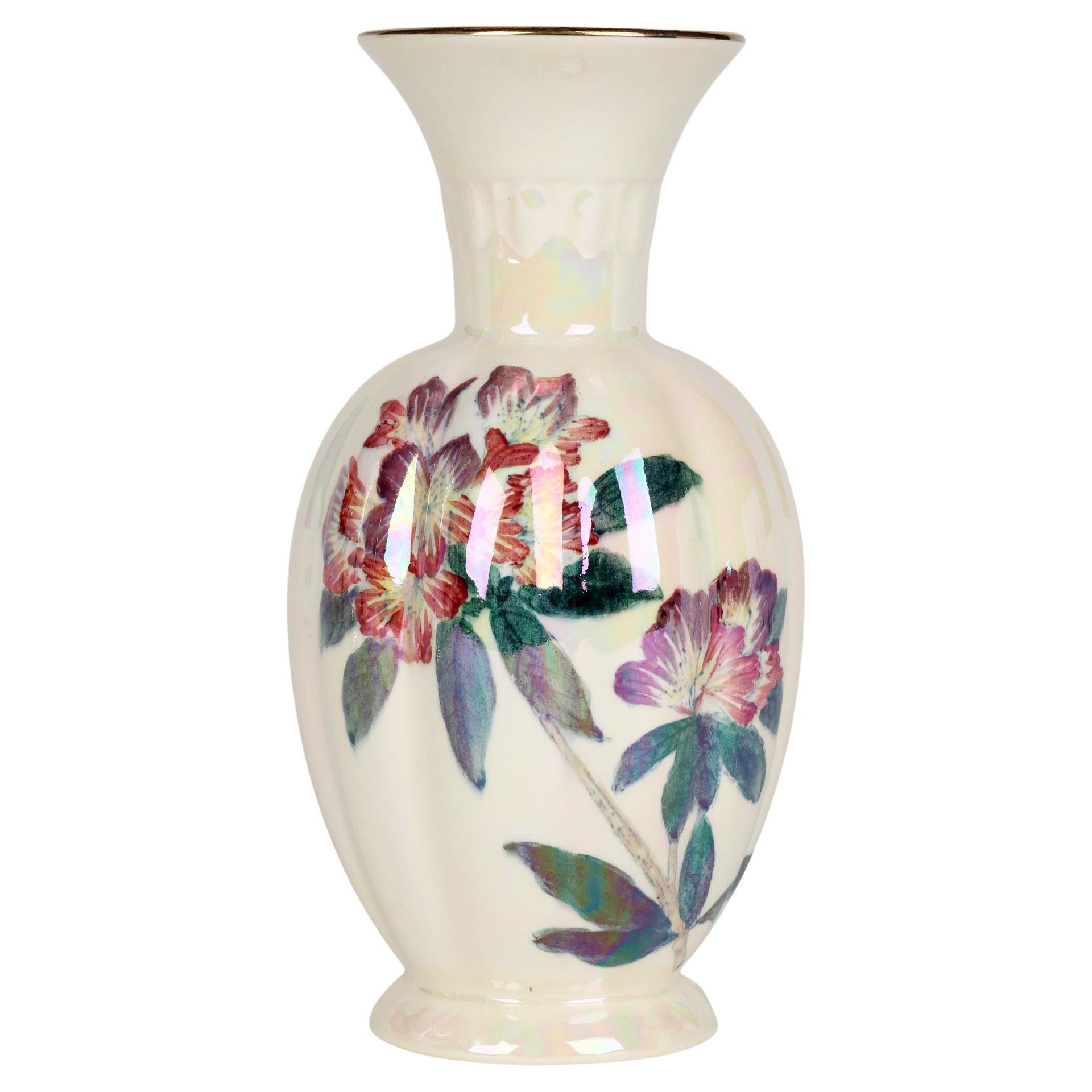 Crown Devon Fieldings Art Deco Floral Lustre Glazed Art Pottery Vase