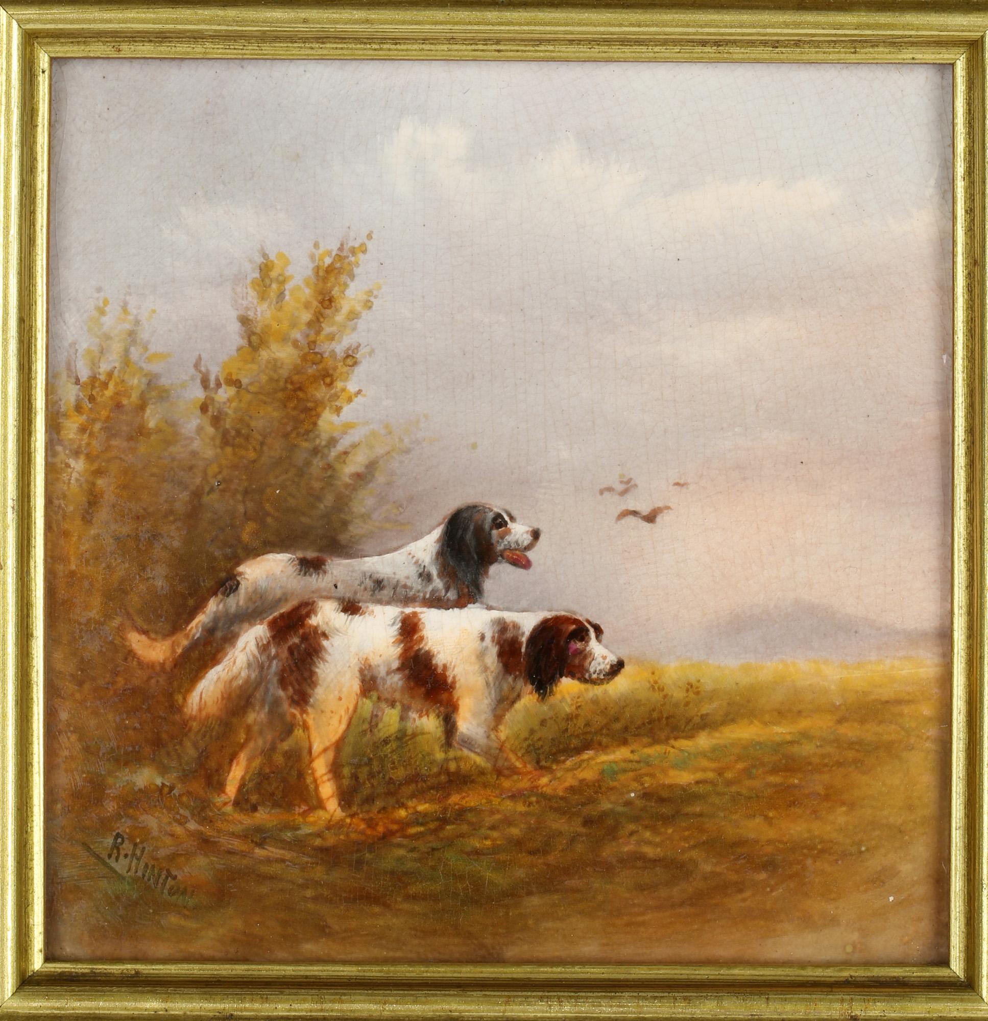 English Crown Devon Fieldings Hand Painted Sporting Gun Dogs Scene Signed R Hinton For Sale