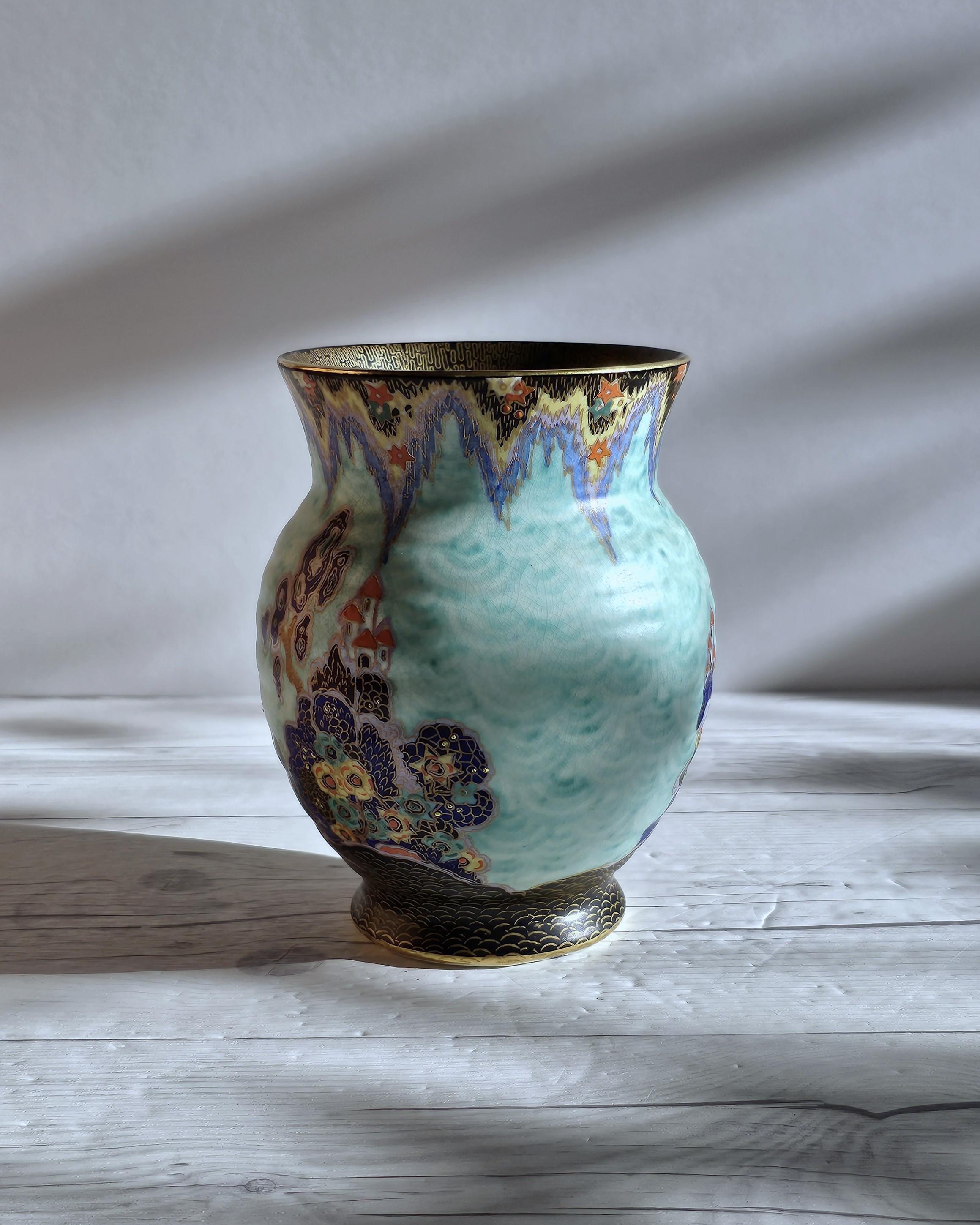 Crown Devon, Mattajade Fairyland series by Enoch Boulton, Art Deco Vase, 1930s For Sale 2