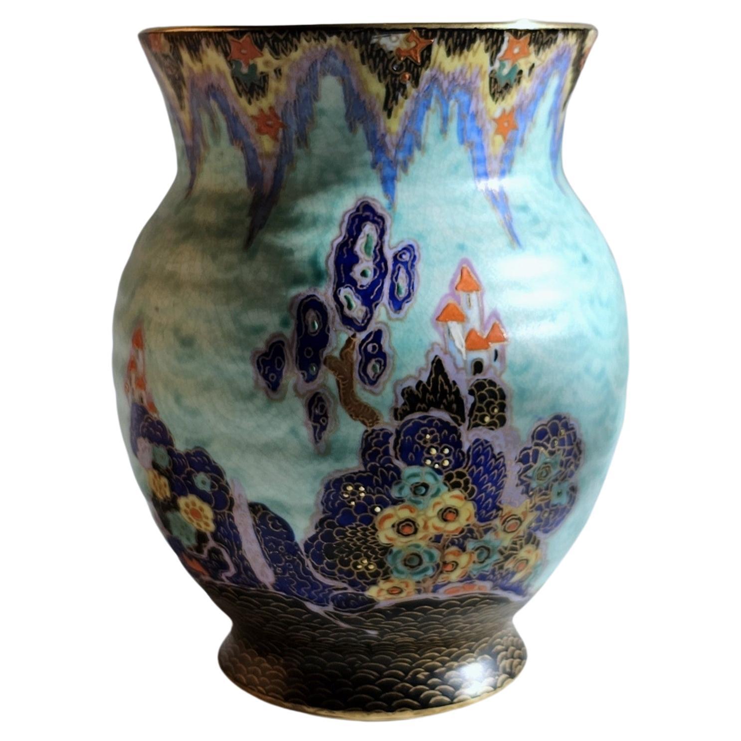 Crown Devon, Mattajade Fairyland series by Enoch Boulton, Art Deco Vase, 1930s For Sale