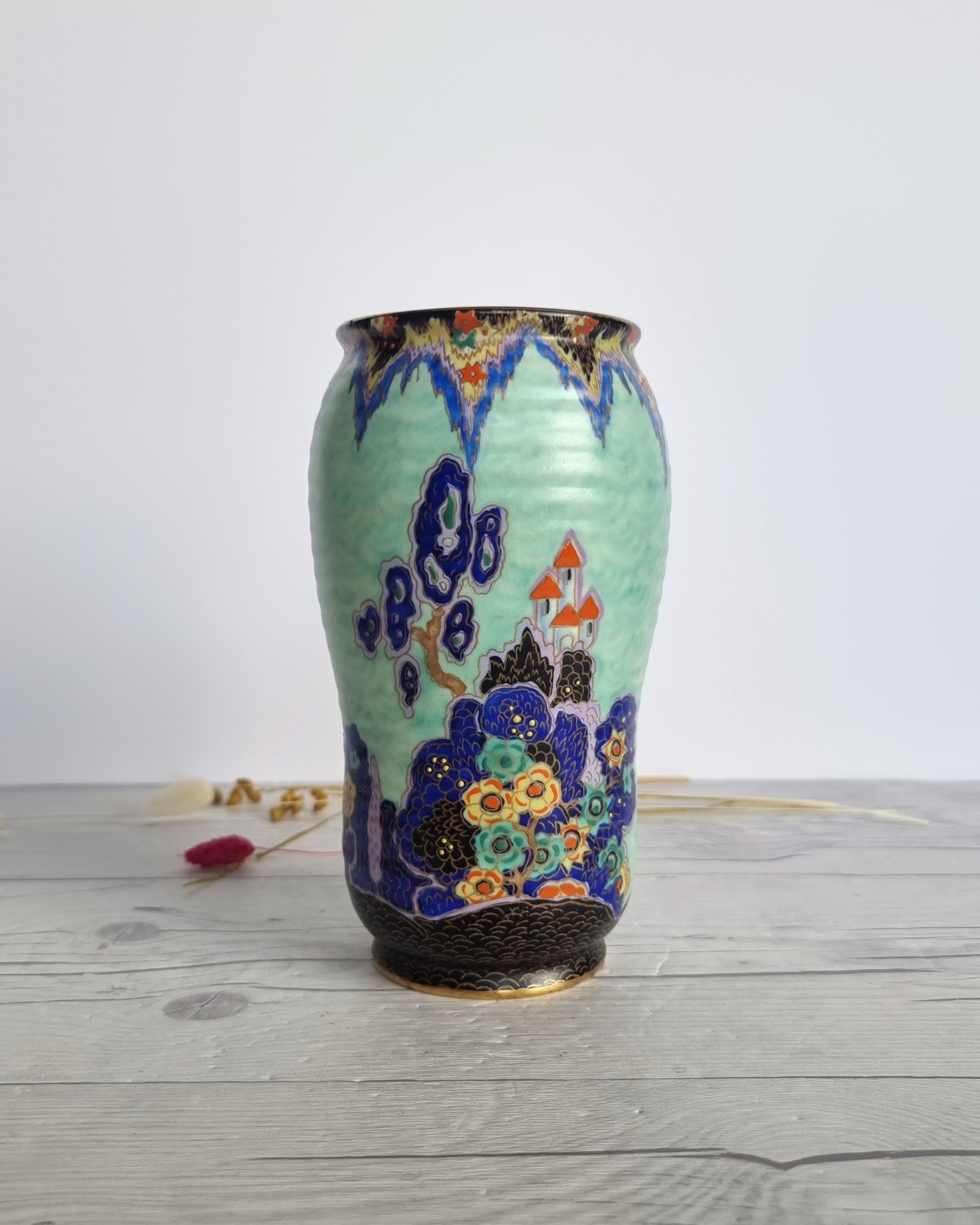 British Crown Devon, Mattajade Fairyland Series by Enoch Boulton, Art Deco Vase