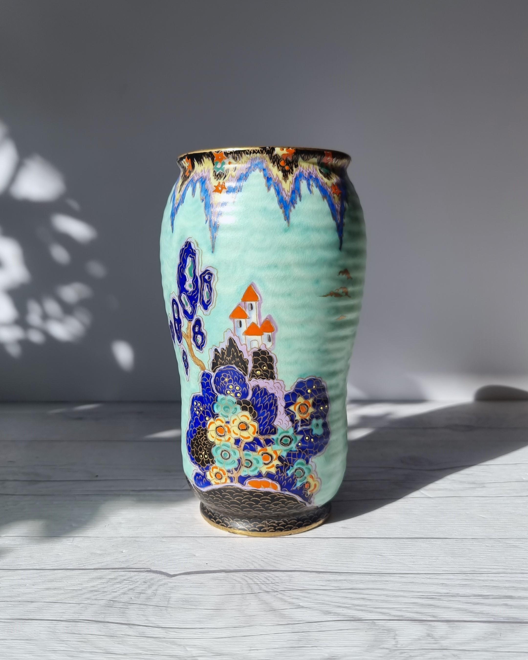 Glazed Crown Devon, Mattajade Fairyland Series by Enoch Boulton, Art Deco Vase