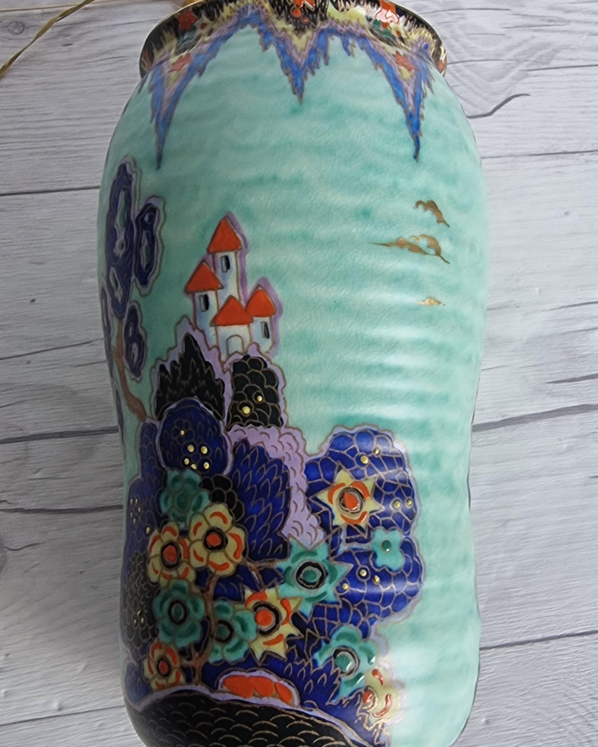 Crown Devon, Mattajade Fairyland Series by Enoch Boulton, Art Deco Vase In Fair Condition In Frome, GB