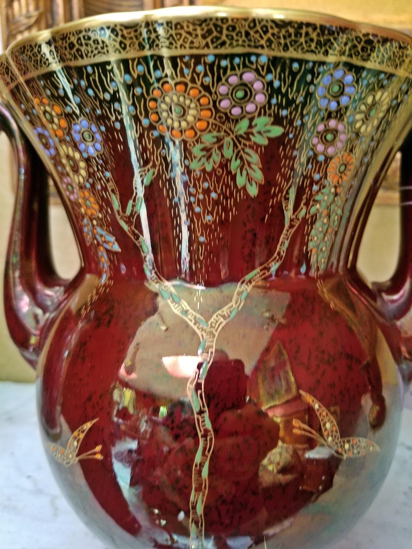 Crown Devon Rouge Lustre Double Handled Vase 2