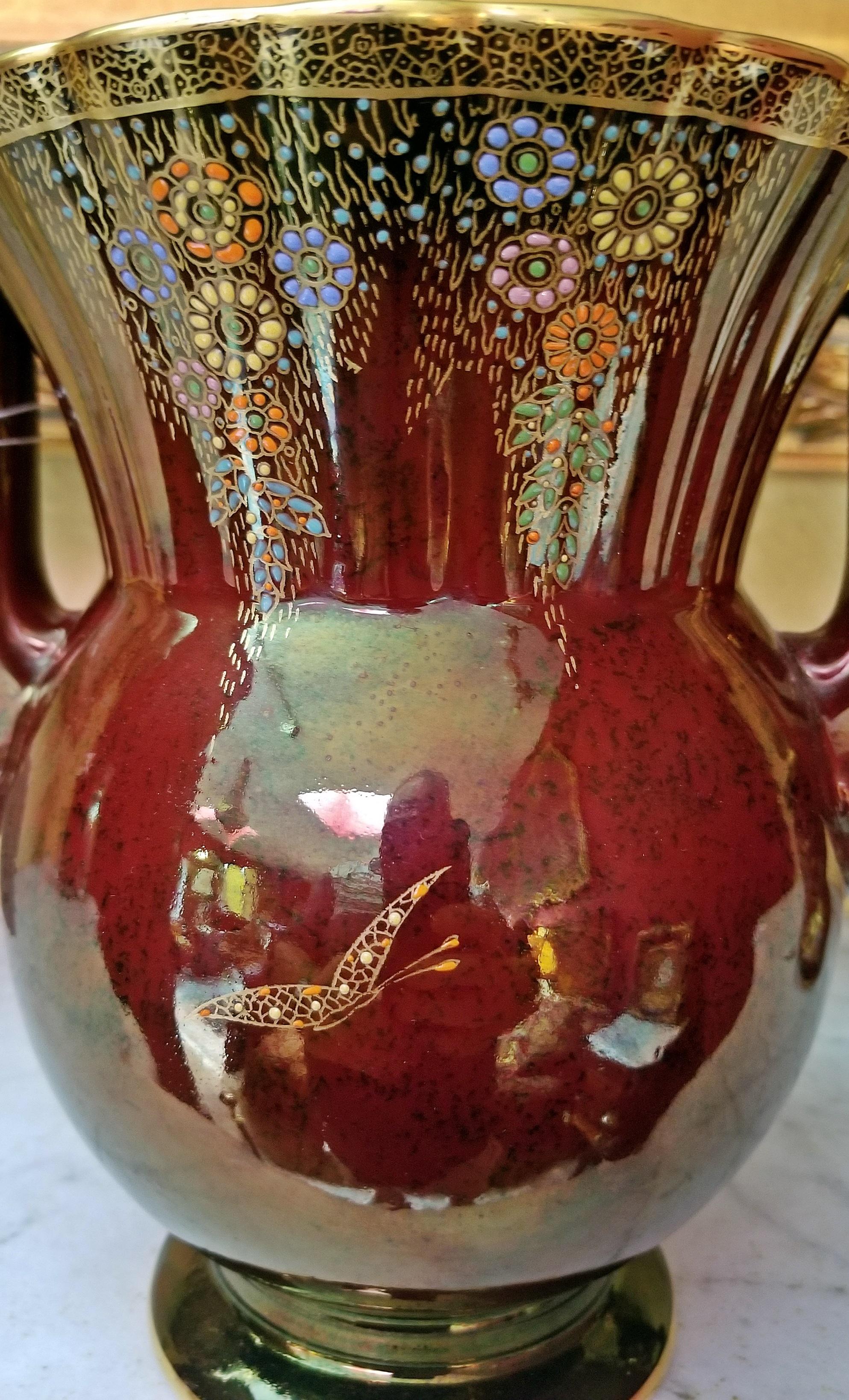 Crown Devon Rouge Lustre Double Handled Vase 3