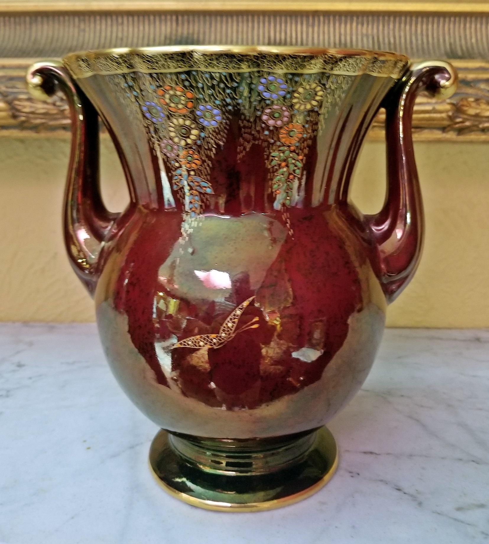 Hand-Painted Crown Devon Rouge Lustre Double Handled Vase