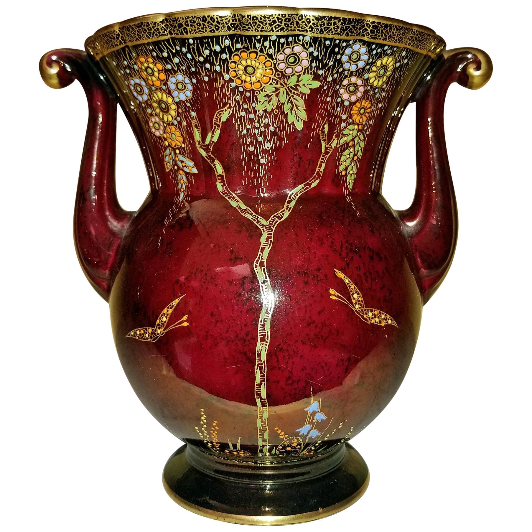 Crown Devon Rouge Lustre Double Handled Vase