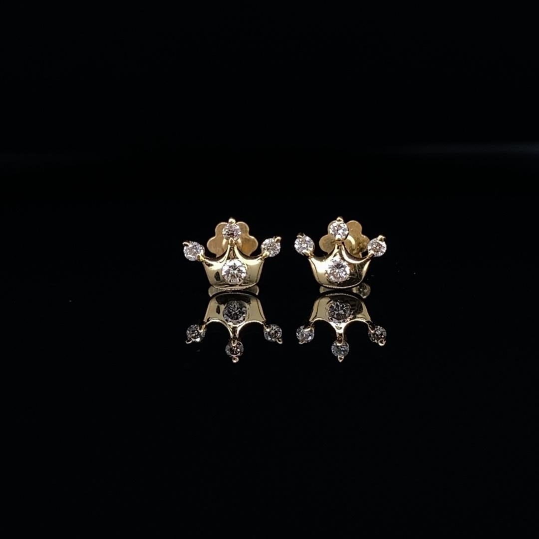 Crown Diamant-Ohrringe für Mädchen (Mädchen/Toddler) aus 18 Karat massivem Gold (Rundschliff) im Angebot