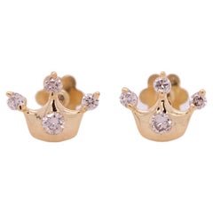 Boucles d'oreilles couronne de diamants pour filles (enfants) en or massif 18 carats
