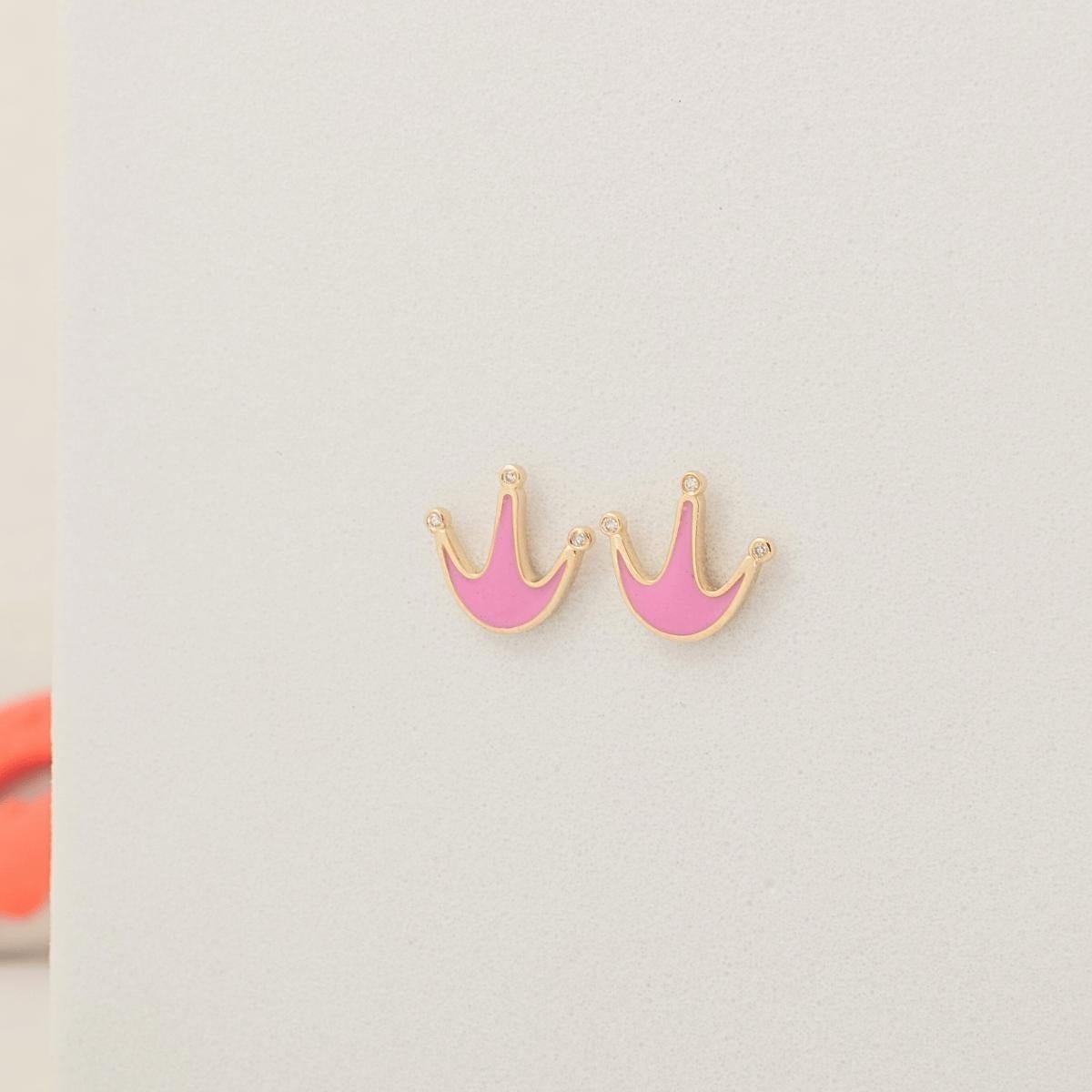 Art Déco Orecchini Crown Diamond Kids in oro massiccio 14k (certificati) in vendita