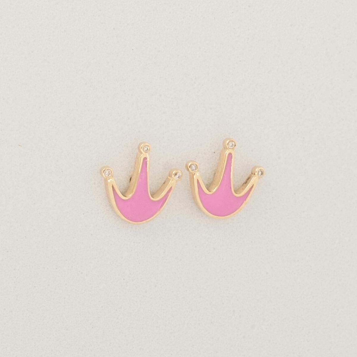 Taglio rotondo Orecchini Crown Diamond Kids in oro massiccio 14k (certificati) in vendita