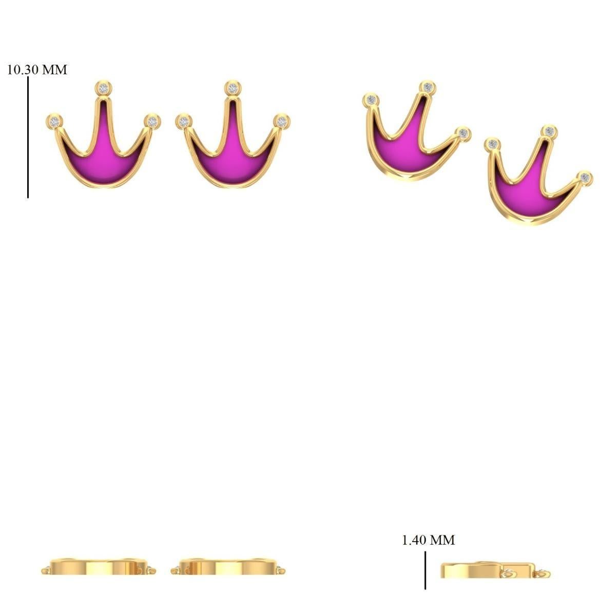 Orecchini Crown Diamond Kids in oro massiccio 14k (certificati) In condizioni Nuovo in vendita a New Delhi, DL