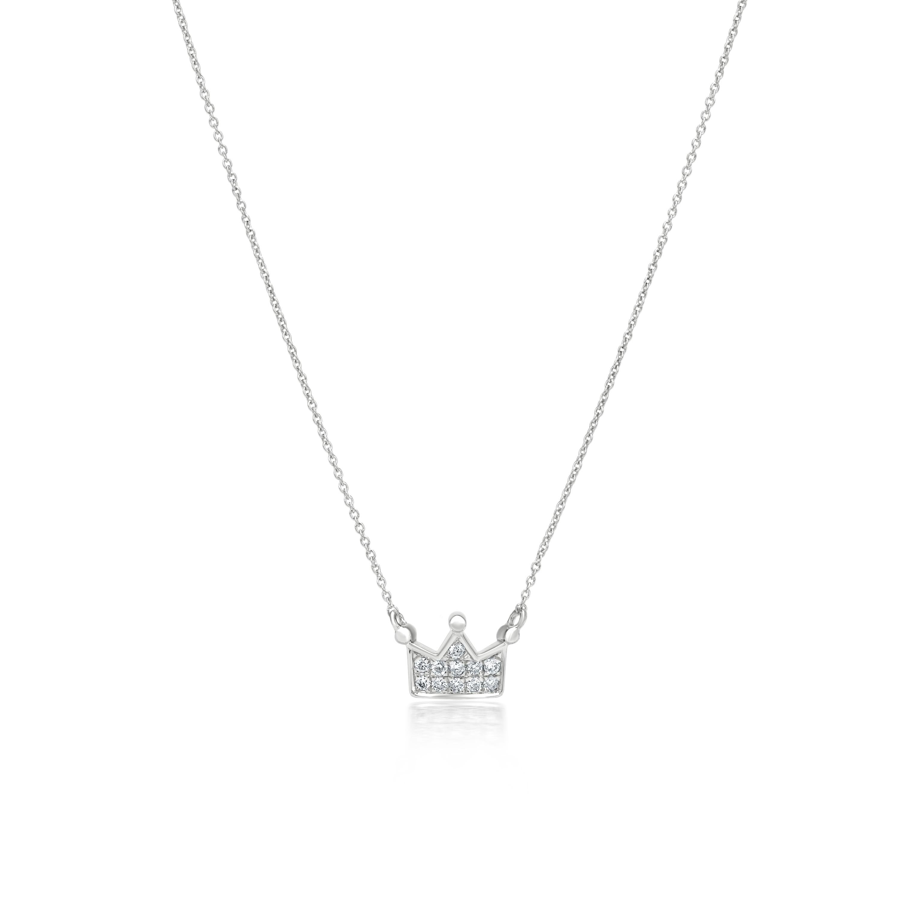 Grace your neckline with a Luxle crown pendant a symbol of glory, power, immortality, sovereignty, and royalty. Subtle yet pretty this crown pendant necklace is the new fashion statement This necklace is featured with 11 round cut diamonds, totaling
