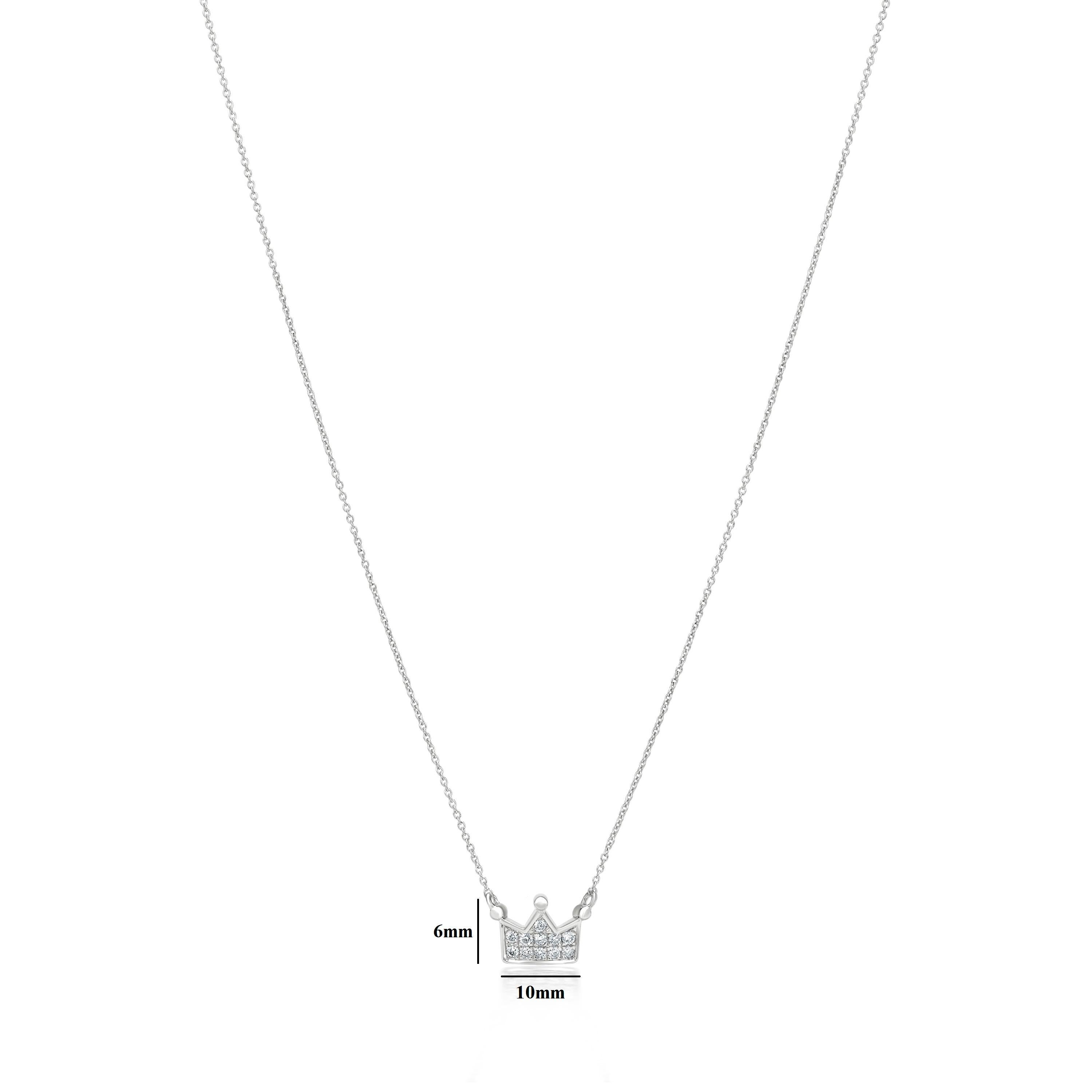 Contemporary Luxle Crown Diamond Pendant Necklace in 18k White Gold
