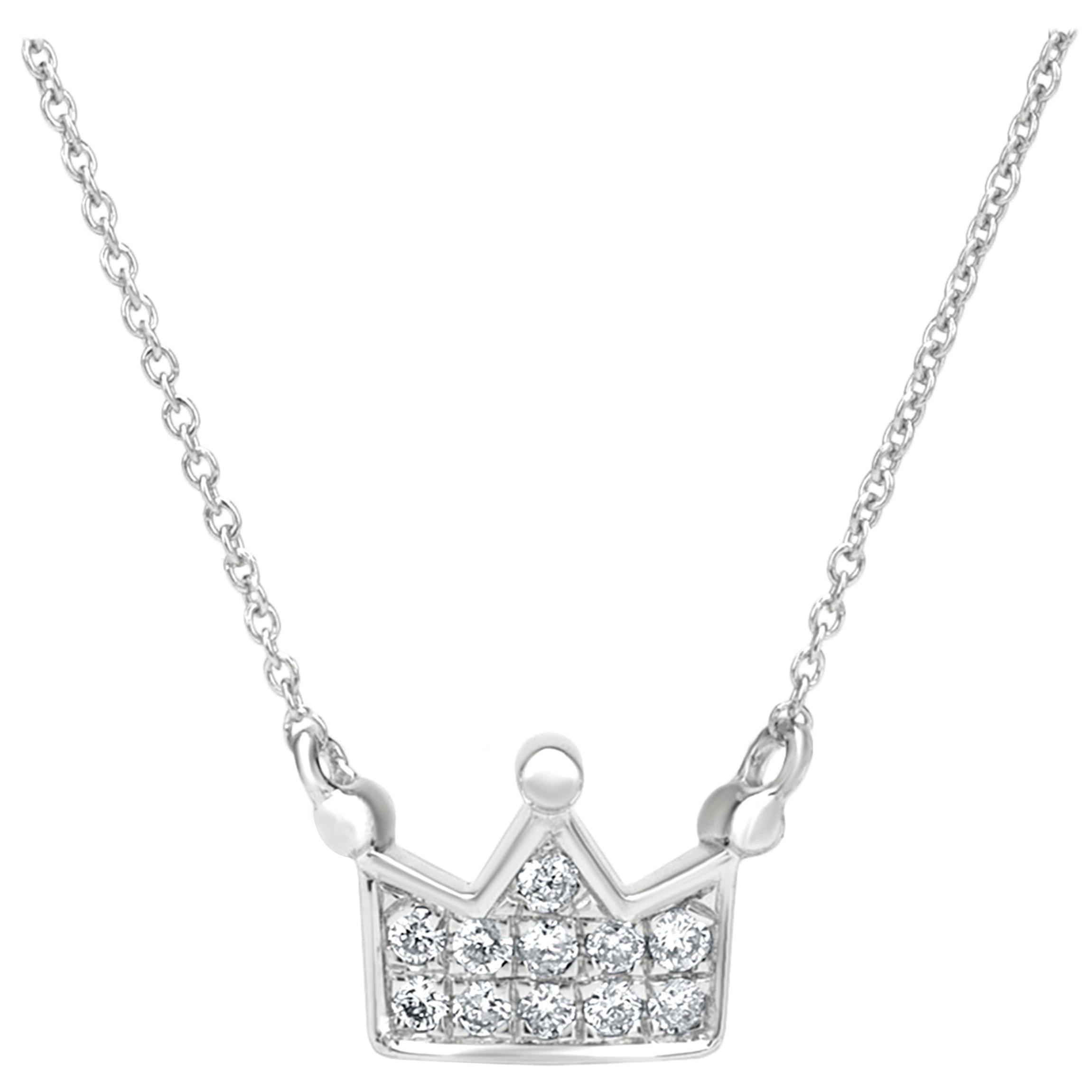 Luxle Crown Diamond Pendant Necklace in 18k White Gold
