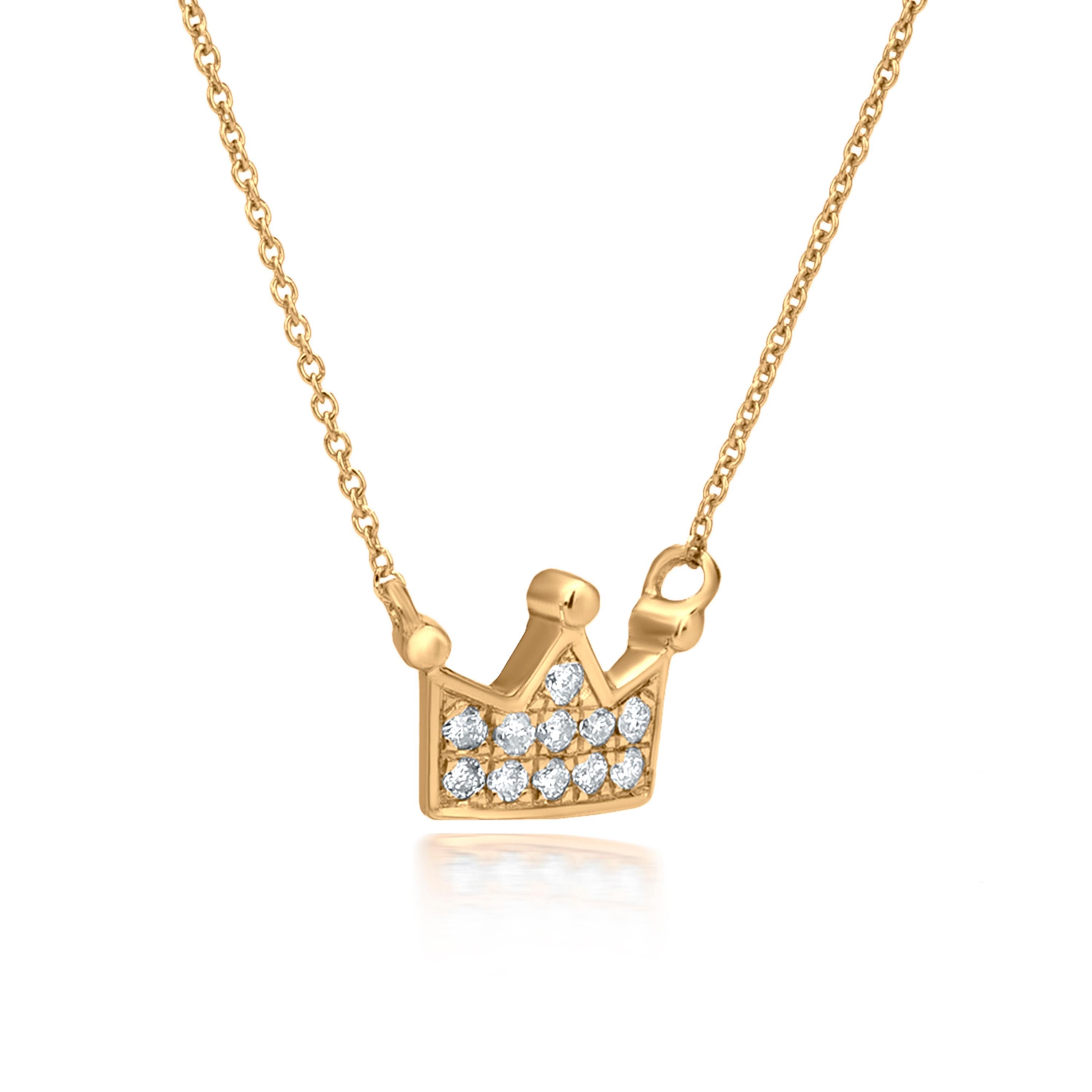Contemporary Luxle Crown Diamond Pendant Necklace in 18K Yellow Gold