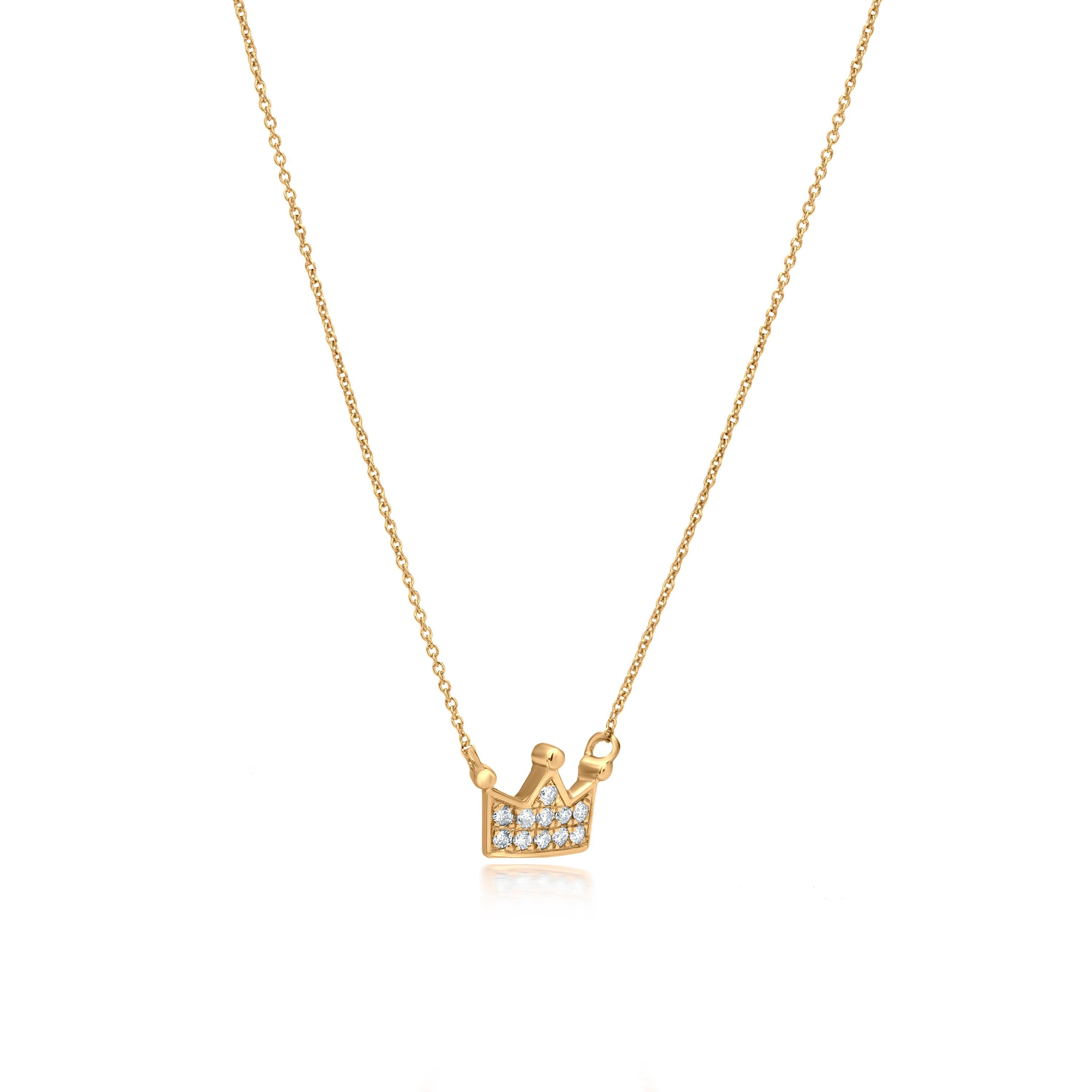 Round Cut Luxle Crown Diamond Pendant Necklace in 18K Yellow Gold
