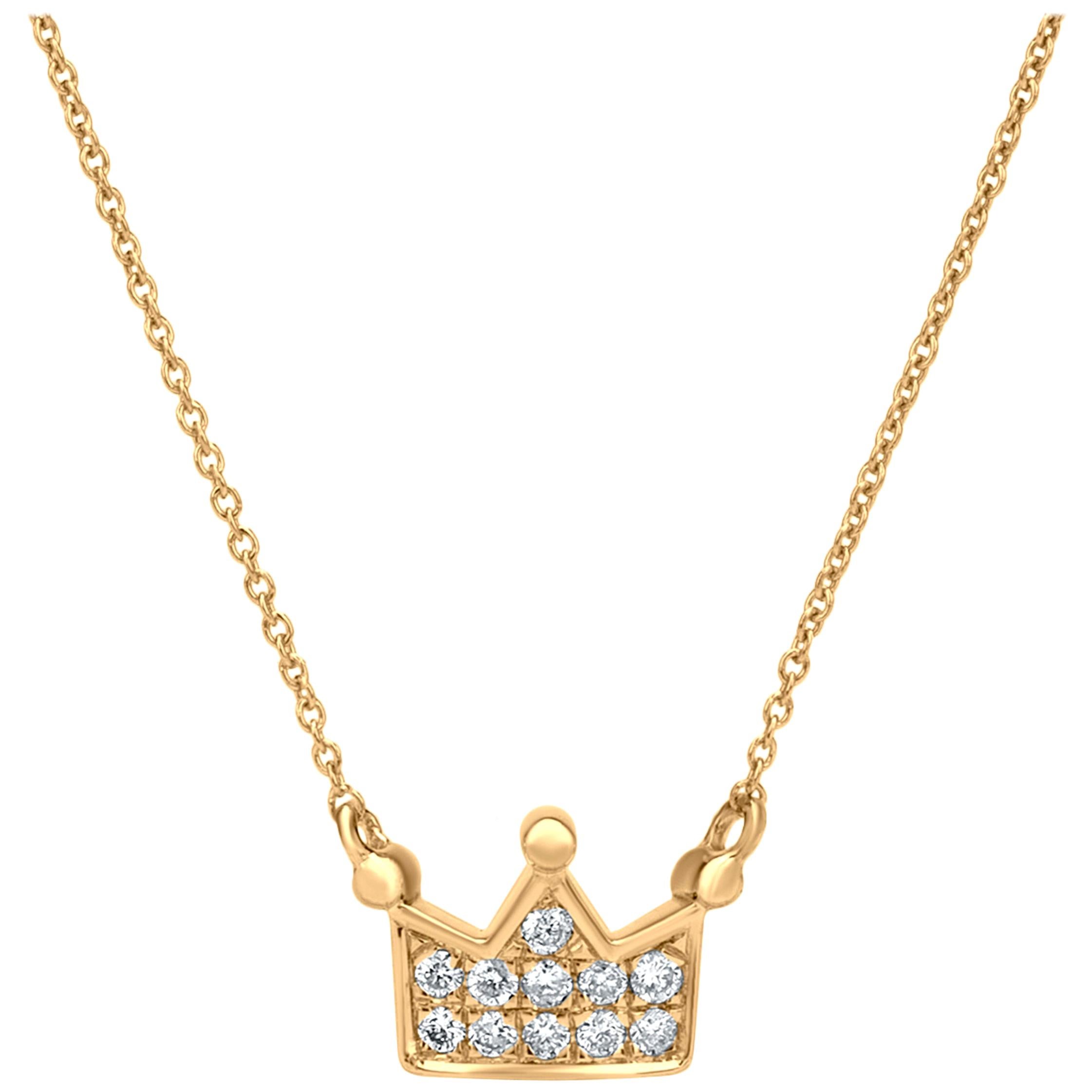 Yellow Gold Crown Diamond Pendant For Sale at 1stDibs