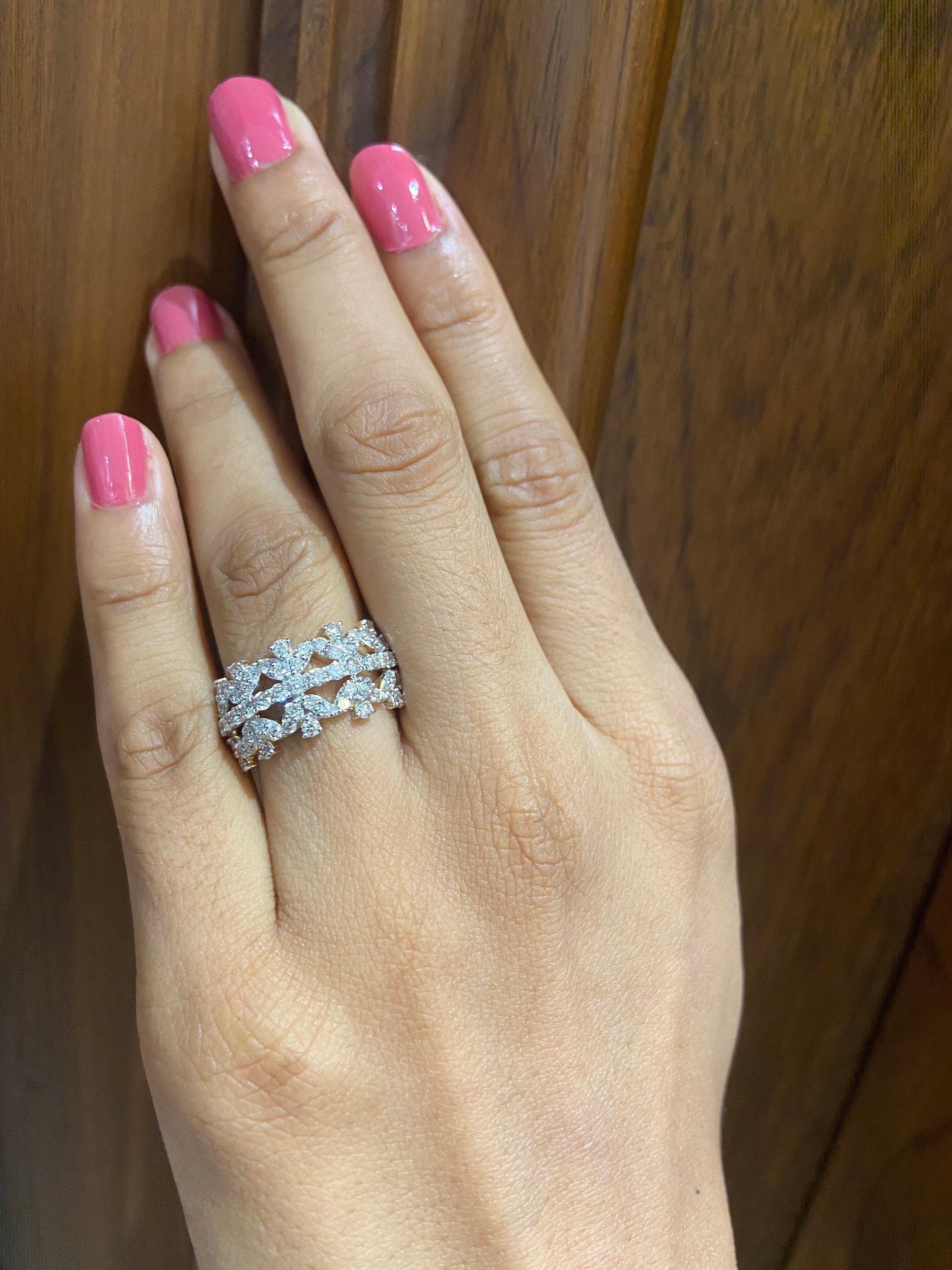Art déco Bague à couronne de diamants en or massif 14K (certifié) en vente