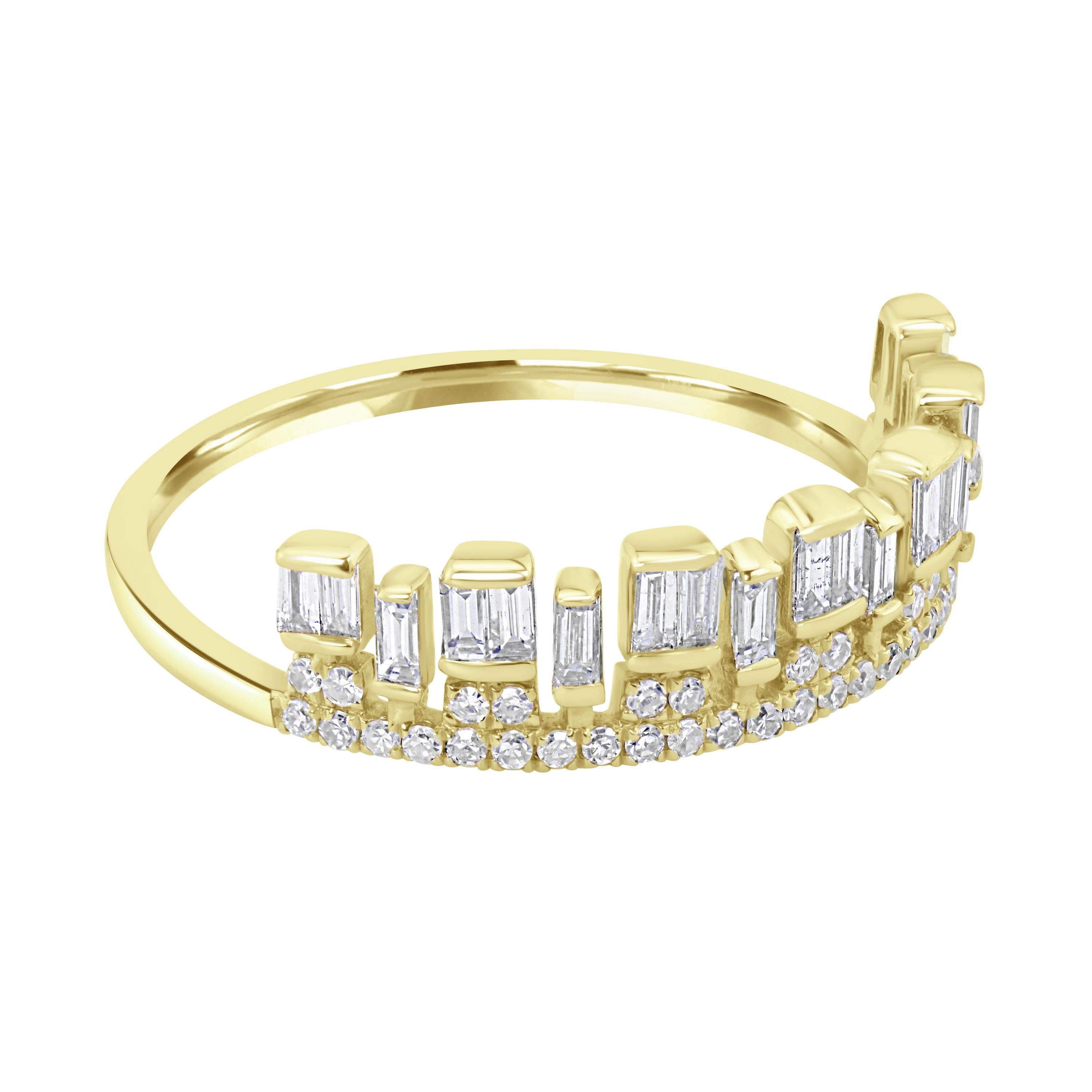 Baguette Cut Luxle Diamond Engagement Band Ring in 14k Yellow Gold For Sale