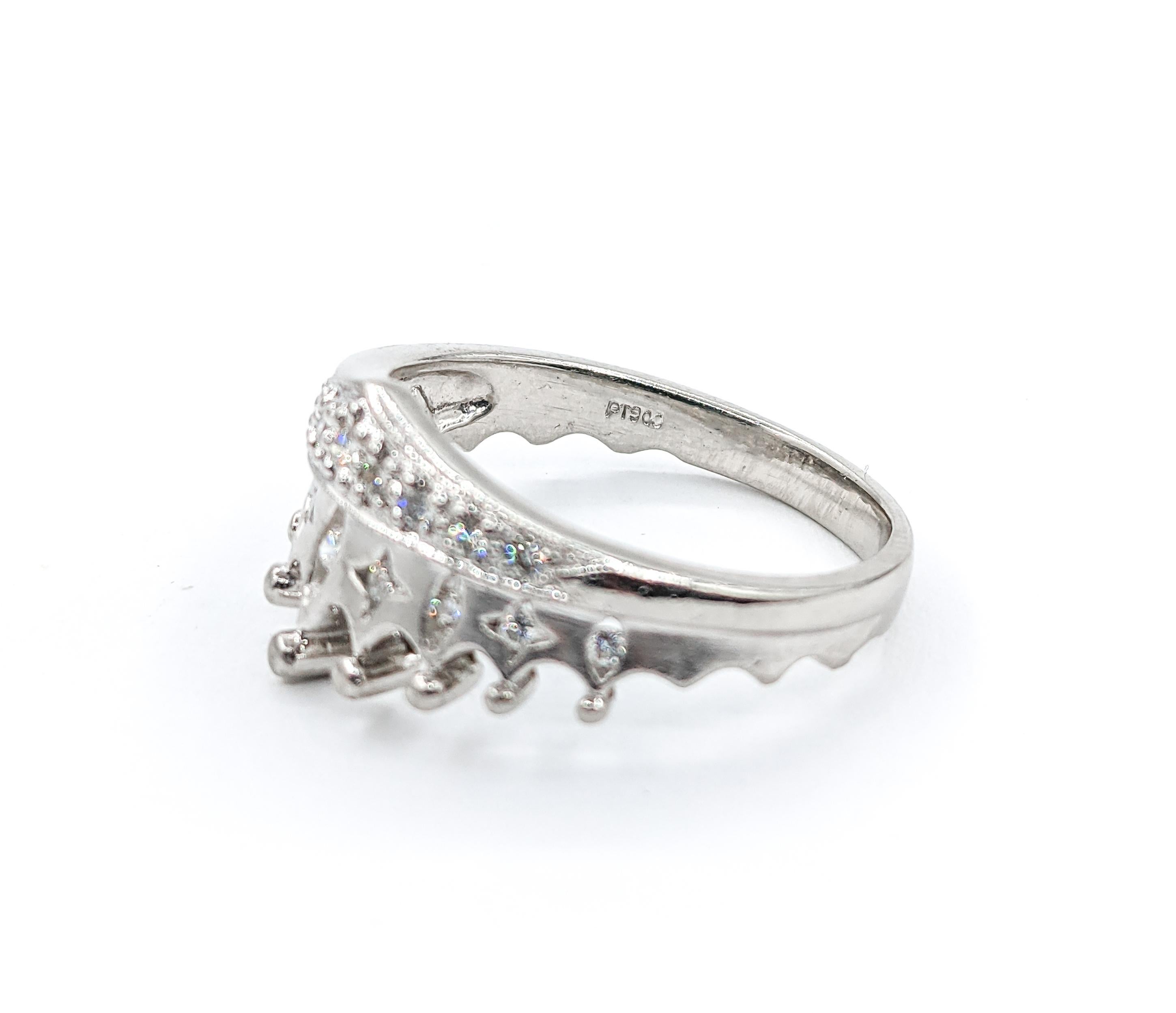 Modern Crown Diamond Ring In 900pt Platinum For Sale