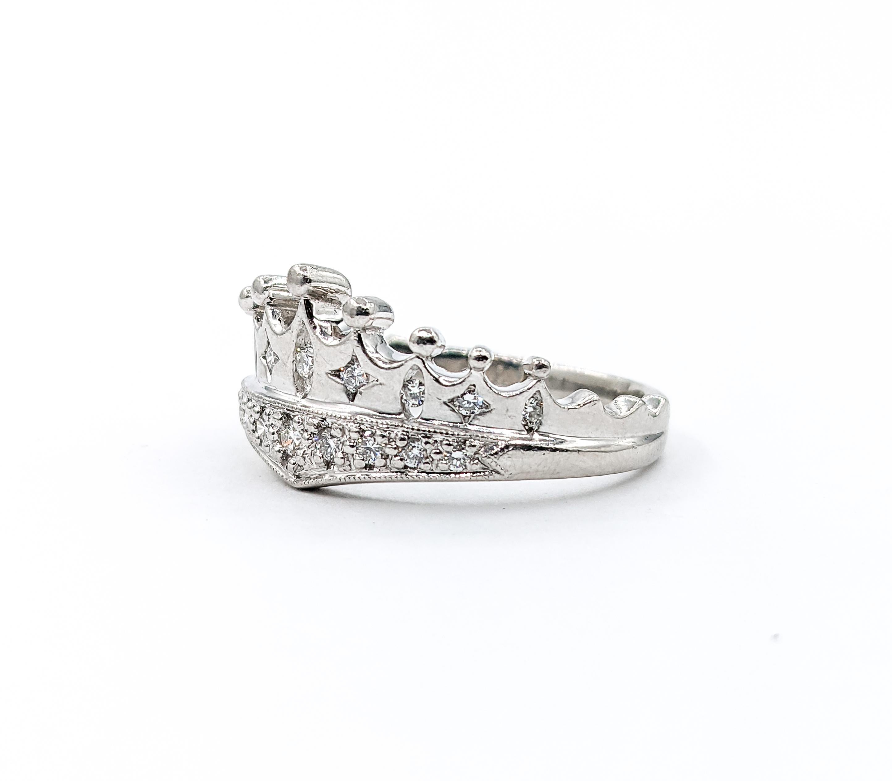 Crown Diamond Ring In 900pt Platinum In Excellent Condition For Sale In Bloomington, MN