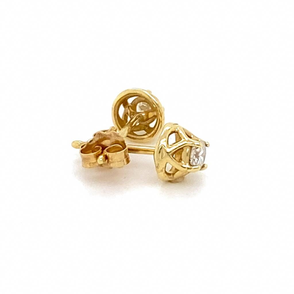 Crown Diamond Solitaire Studs 0.25 Carats 14K Gold Wirework Woven Basket Design In New Condition For Sale In Austin, TX