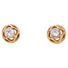 Used Crown Diamond Solitaire Studs 0.25 Carats 14K Gold Wirework Woven Basket Design