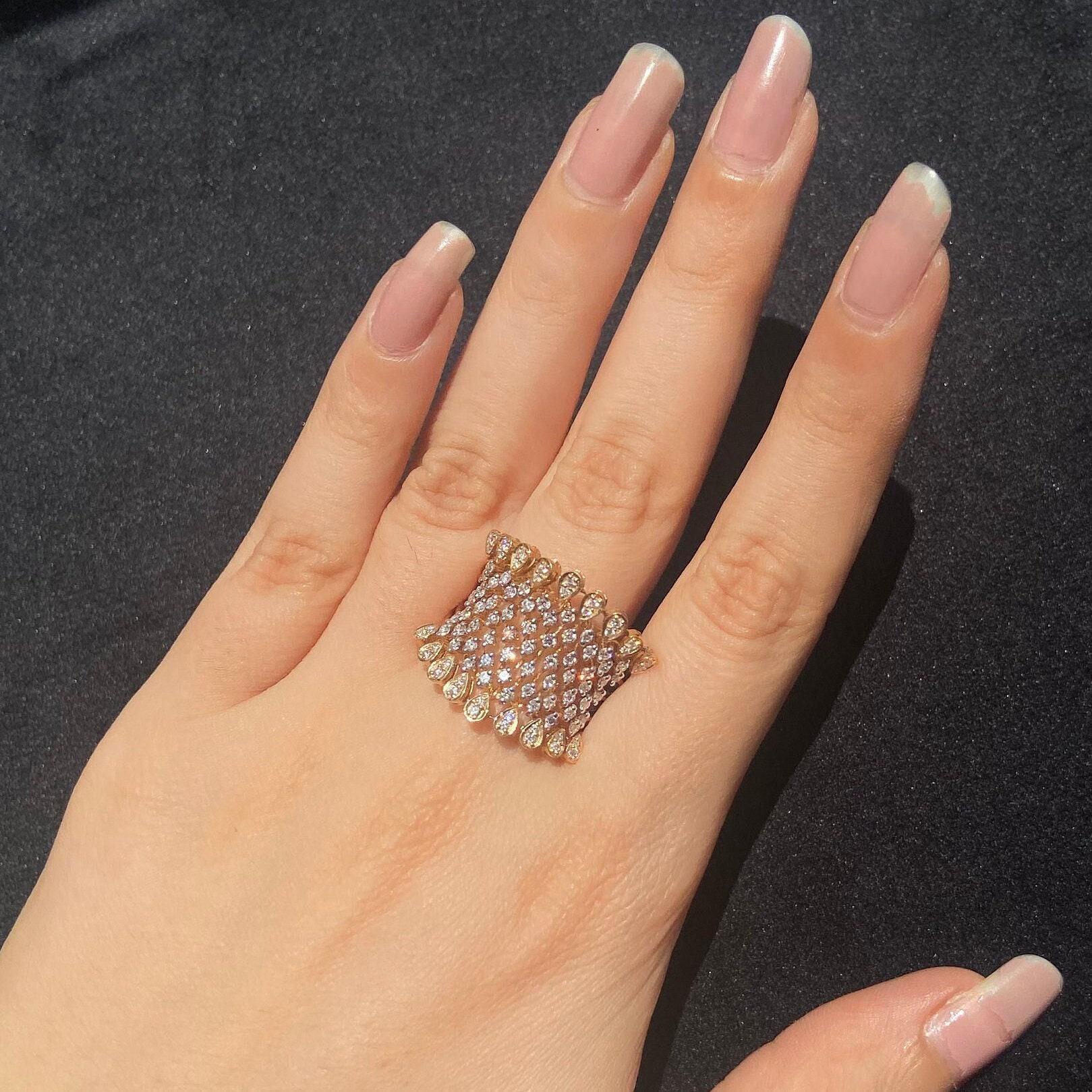 Statement-Ring Krone Diamant in 14k Massivgold (zertifiziert) (Art déco) im Angebot