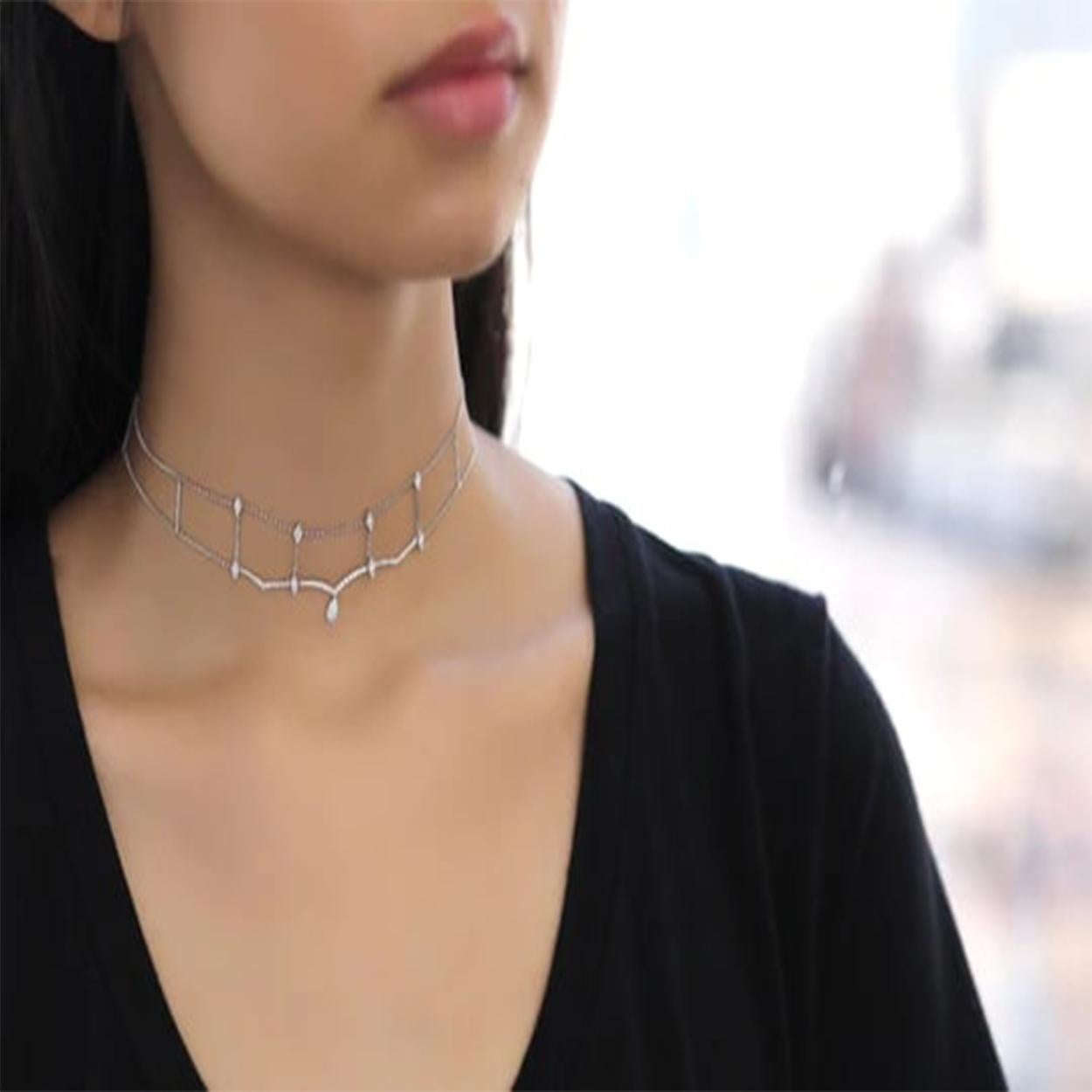 Women's Crown Double Chain Choker Pave Diamond Necklace Pendant For Sale