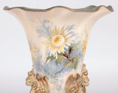 Crown Doulton Lambeth Floral Painted Trumpet Vase With Griffins