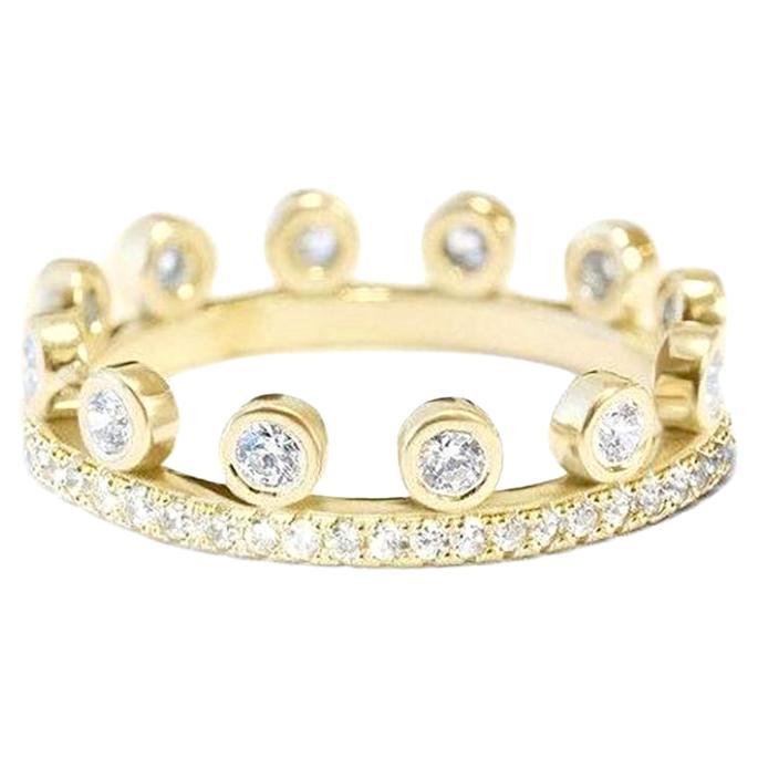 Crown Eternity Unique Diamond Wedding Band, 18k Yellow Gold, Ready to Ship For Sale