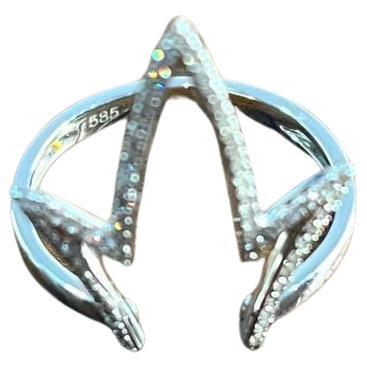 Crown Geometric Minimalist Brilliant Cut White Diamond 14 Karat White Gold Ring