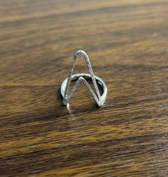 Crown Geometric Triangle Brilliant Cut White Diamond 14 Karat White Gold Ring