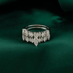 Crown Inspired 18K White Gold Ring Set of 2 with Natural Marquise Diamonds