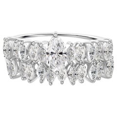 Crown Inspired 18K White Gold Ring Set of 2 with Natural Marquise Diamonds