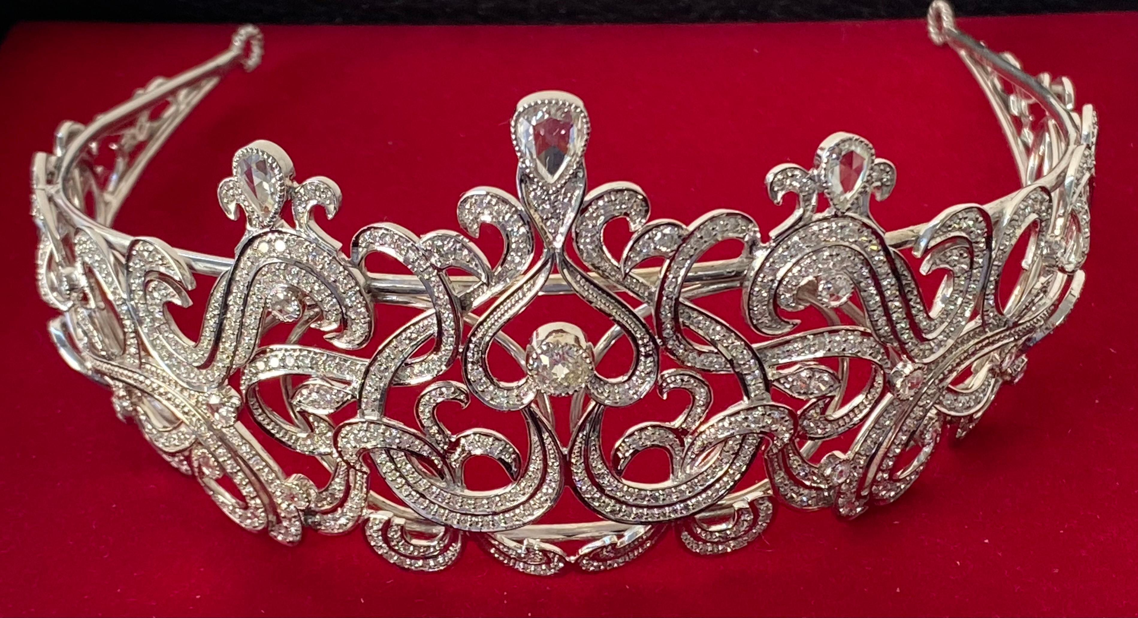 Women's Crown Jubilee Diamond Tiara Encrusted with Diamonds Weighing 16.67ct  For Sale