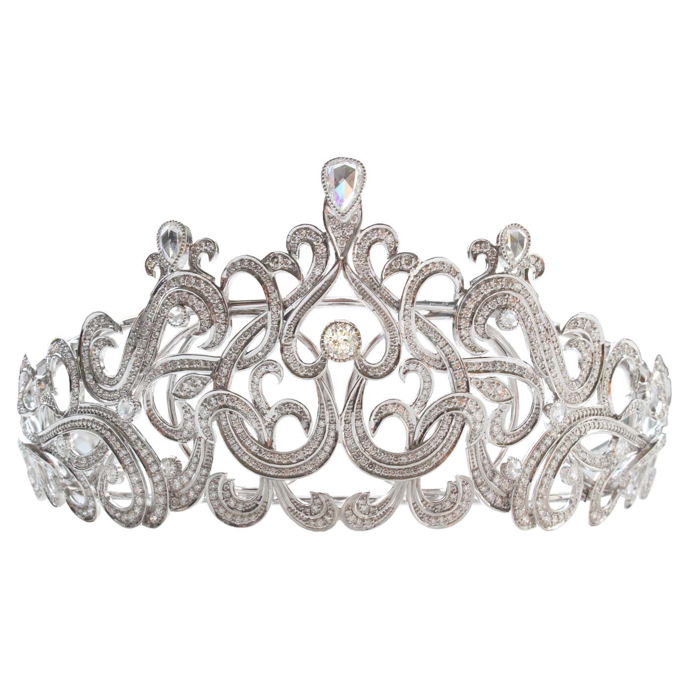 Diamond Tiara Rabbitears Crown Jubilee Diamond Tiara Encrusted with Diamonds Weighing 16.67ct ...