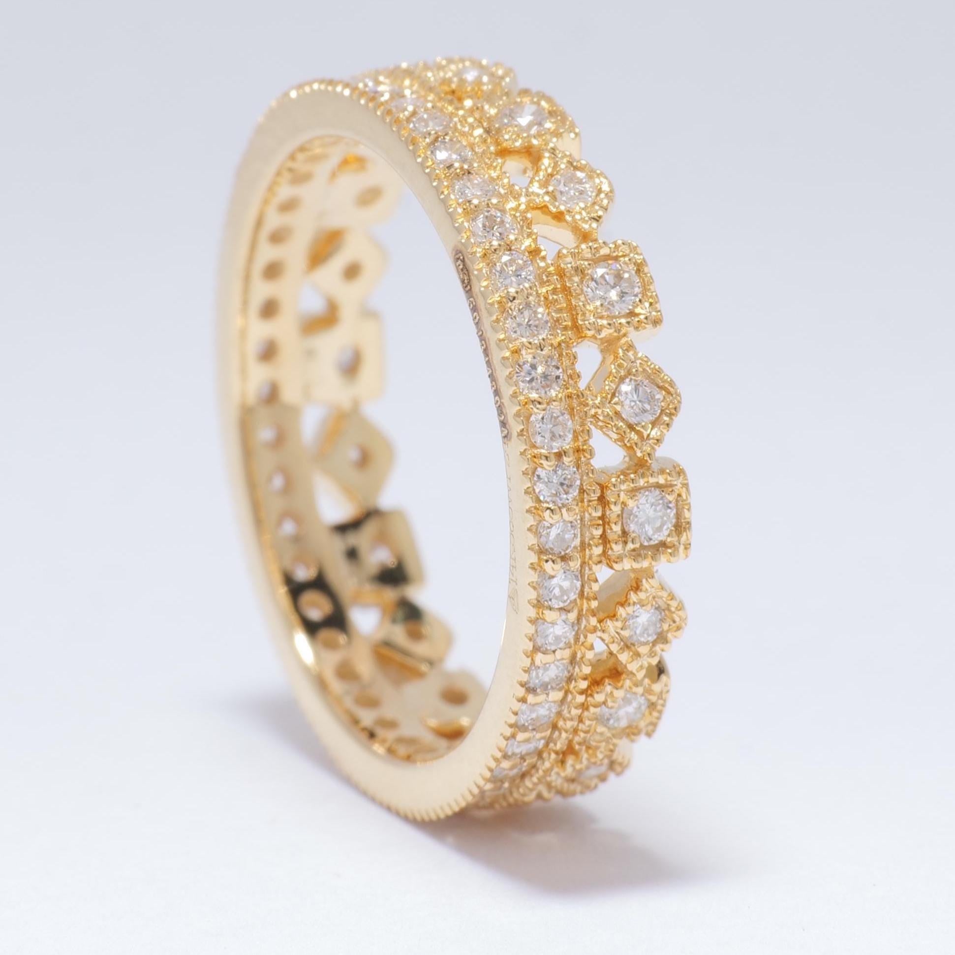 Taglio rotondo Anello Crown Nature Diamond Eternity Band in oro massiccio 14k (certificato) in vendita