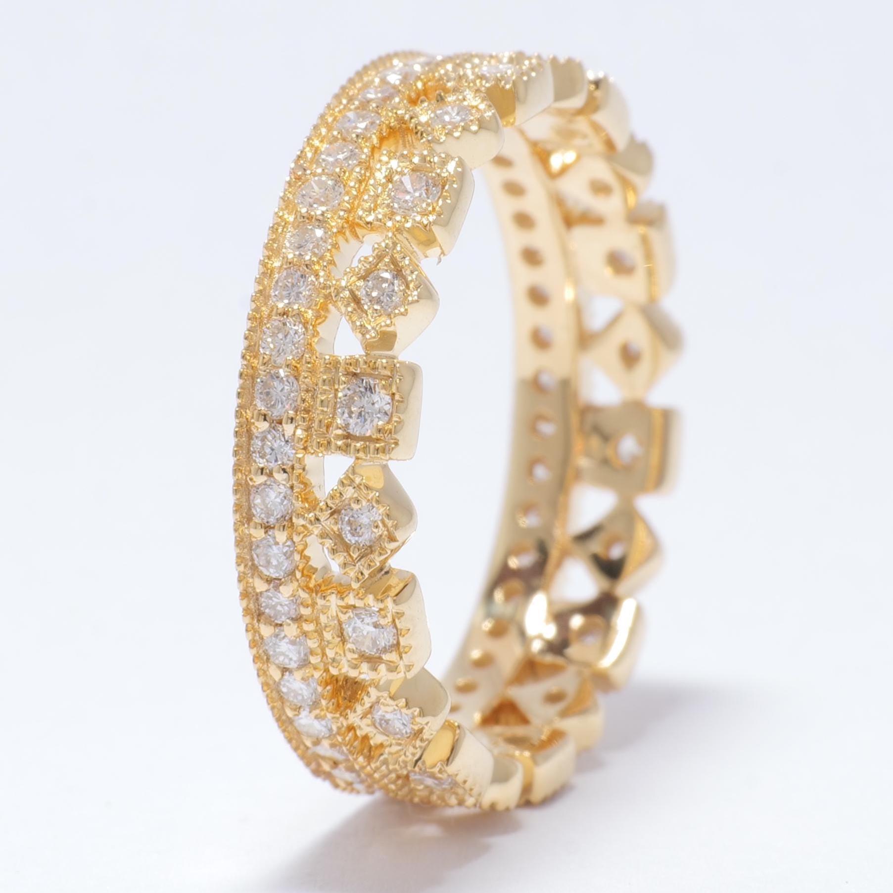 Anello Crown Nature Diamond Eternity Band in oro massiccio 14k (certificato) In condizioni Nuovo in vendita a New Delhi, DL