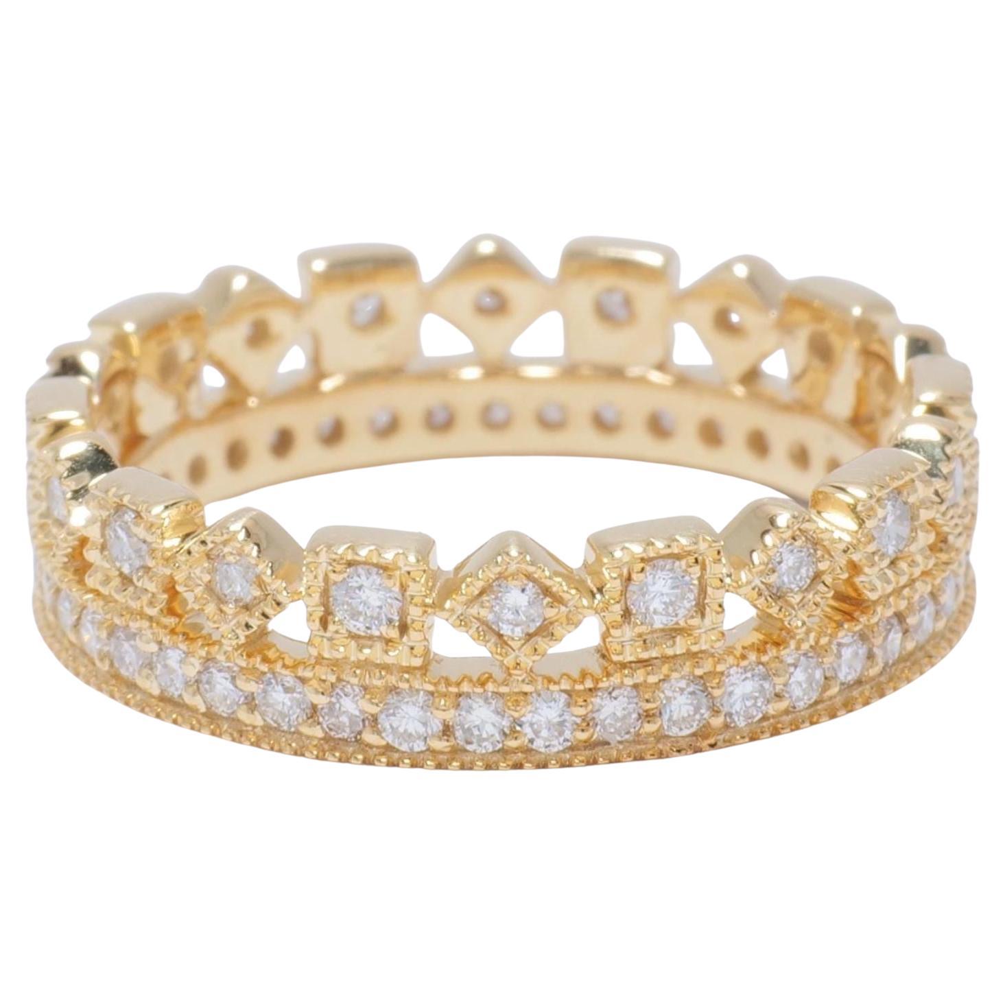 Crown Natural Diamond Eternity Band Ring in 14k Solid Gold (Certified)