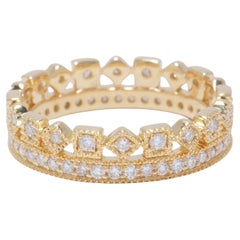Crown Natural Diamond Eternity Band Ring in 14k Solid Gold (Certified)