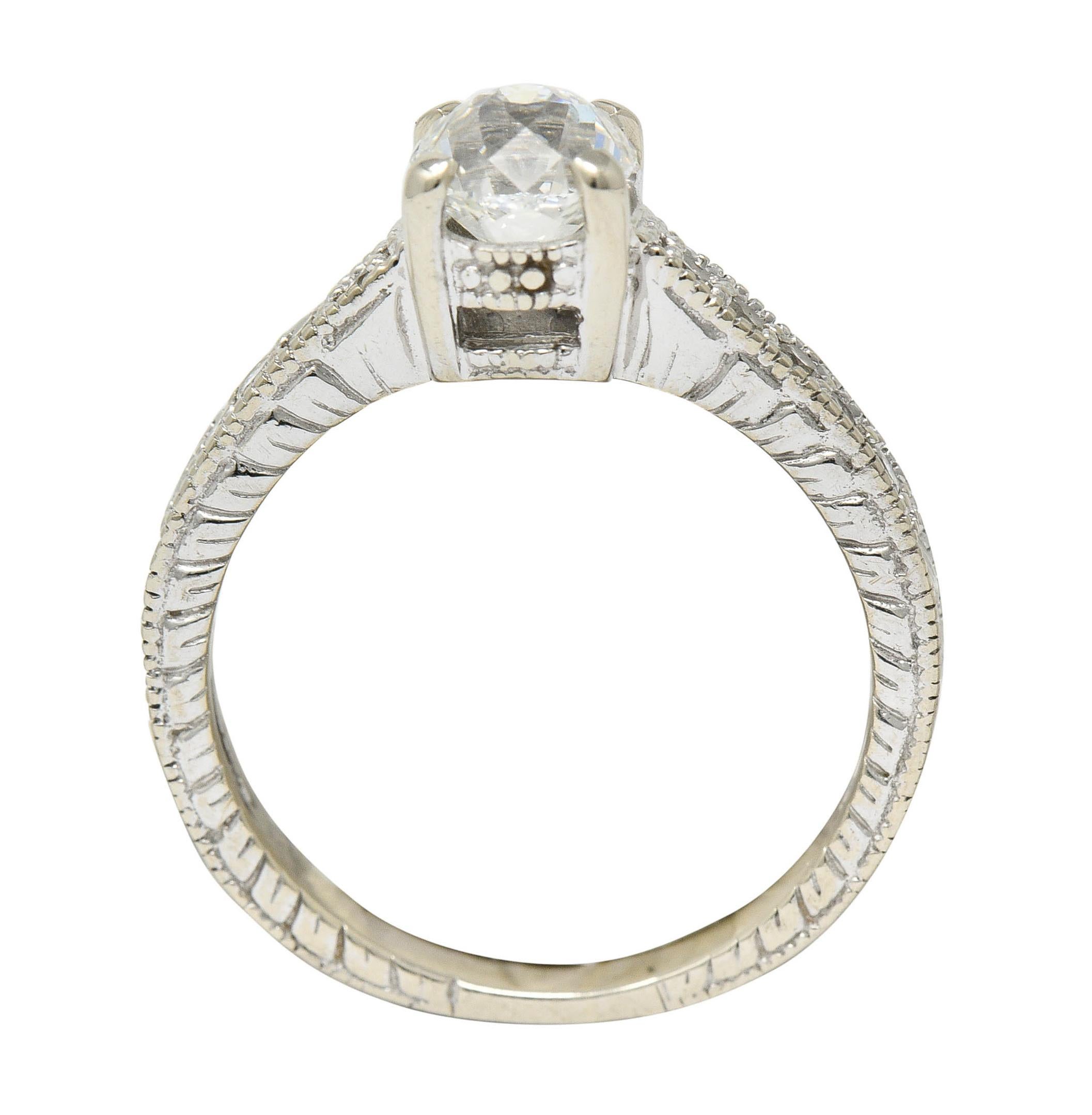 Brilliant Cut Crown of Light 1.20 Carats Diamond 14 Karat White Gold Foliate Engagement Ring