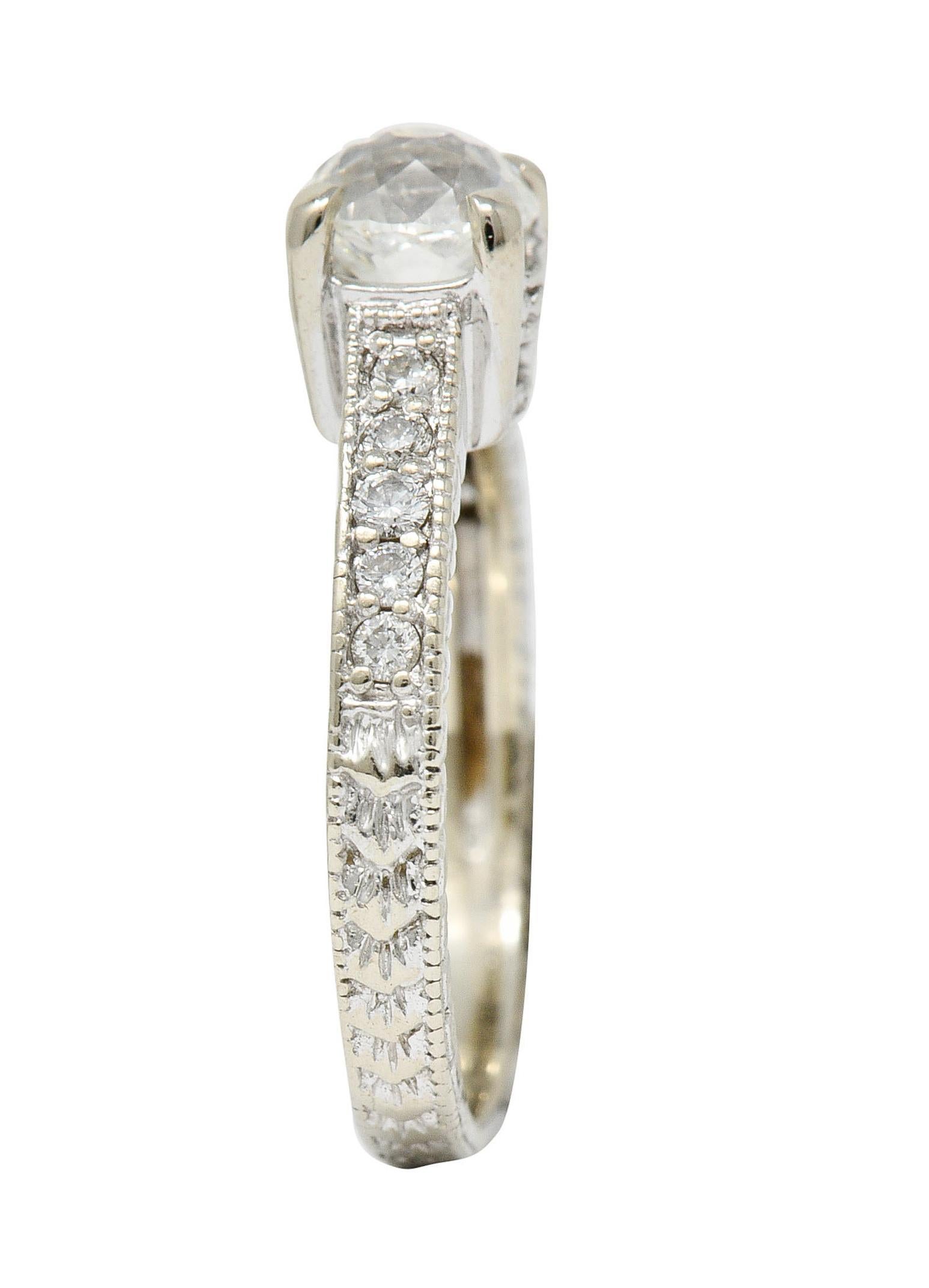 Women's or Men's Crown of Light 1.20 Carats Diamond 14 Karat White Gold Foliate Engagement Ring