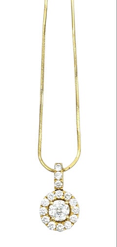 Crown of Light Round Diamond Halo Pendant Necklace with Snake Chain in 14K Gold