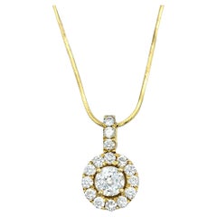 Vintage Crown of Light and Round Diamond Halo Pendant Necklace with Snake Chain 14K Gold