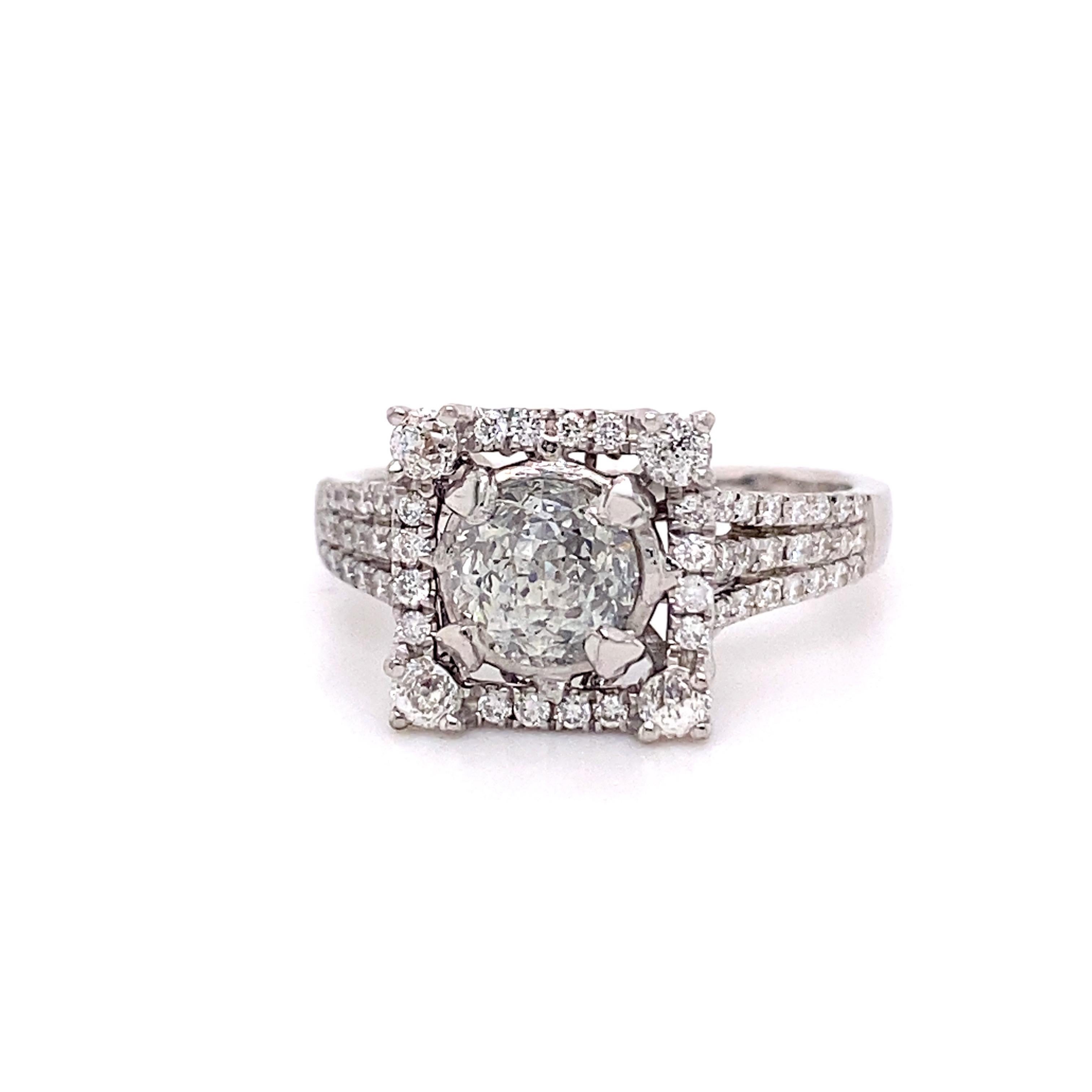Cabochon Crown of Light Diamond 1.86 Tcw Engagement Ring 14kt White Gold